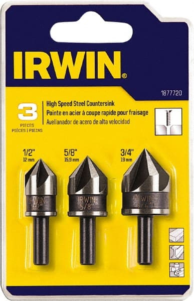 Irwin - 3 Piece, 1/2 to 3/4" Head Diam, 82° Included Angle, Single End Countersink Set - Americas Industrial Supply