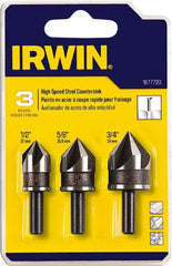 Irwin - 3 Piece, 1/2 to 3/4" Head Diam, 82° Included Angle, Single End Countersink Set - Americas Industrial Supply