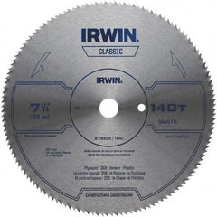 Irwin Blades - 7-1/4" Diam, 5/8" Arbor Hole Diam, 140 Tooth Wet & Dry Cut Saw Blade - High Carbon Steel, Smooth Action, Diamond Arbor - Americas Industrial Supply