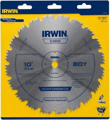 Irwin Blades - 10" Diam, 5/8" Arbor Hole Diam, 80 Tooth Wet & Dry Cut Saw Blade - High Carbon Steel, Smooth Action, Standard Round Arbor - Americas Industrial Supply