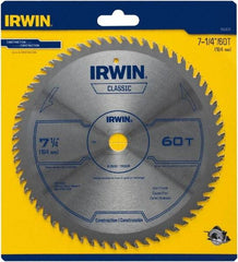 Irwin Blades - 7-1/4" Diam, 5/8" Arbor Hole Diam, 60 Tooth Wet & Dry Cut Saw Blade - Carbide-Tipped, Smooth Action, Diamond Arbor - Americas Industrial Supply