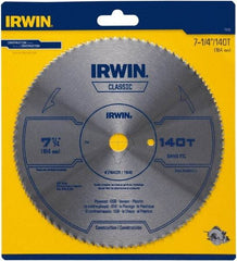 Irwin Blades - 7-1/4" Diam, 5/8" Arbor Hole Diam, 140 Tooth Wet & Dry Cut Saw Blade - High Carbon Steel, Smooth Action, Diamond Arbor - Americas Industrial Supply