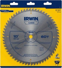 Irwin Blades - 10" Diam, 5/8" Arbor Hole Diam, 60 Tooth Wet & Dry Cut Saw Blade - Carbide-Tipped, Smooth Action, Standard Round Arbor - Americas Industrial Supply