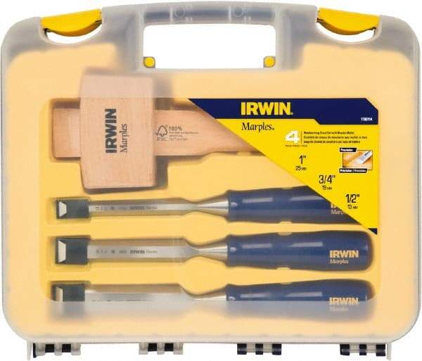 Irwin - 4 Piece Wood Chisel Set - Polypropylene, Sizes Included 1/2 to 1" - Americas Industrial Supply