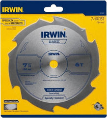 Irwin Blades - 7-1/4" Diam, 5/8" Arbor Hole Diam, 6 Tooth Wet & Dry Cut Saw Blade - Diamond-Tipped, Smooth Action, Diamond Arbor - Americas Industrial Supply