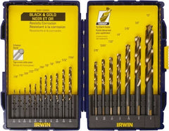 Irwin - 1/16 to 1/2", Oxide/Gold Finish, High Speed Steel Reduced Shank Drill Bit Set - Americas Industrial Supply