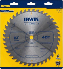 Irwin Blades - 10" Diam, 5/8" Arbor Hole Diam, 40 Tooth Wet & Dry Cut Saw Blade - Carbide-Tipped, Smooth Action, Diamond Arbor - Americas Industrial Supply