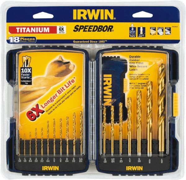 Irwin - 1/16 to 1/2", TiN Finish, High Speed Steel Jobber Length Drill Bit Set - Americas Industrial Supply