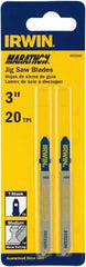 Irwin Blades - 3" Long x 0.039" Thick x 0.295" Wide, 20 Teeth per Inch, Bi-Metal Jig Saw Blade - Toothed Edge, T-Shank, Mill Tooth Set - Americas Industrial Supply