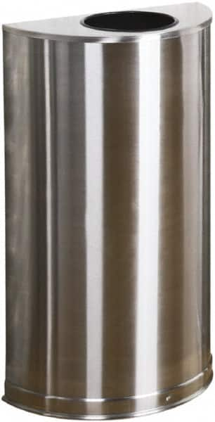 Rubbermaid - 12 Gal Silver Half-Round Decorative Waste Receptacle With Top - Stainless Steel, 32" High x 18" Wide - Americas Industrial Supply