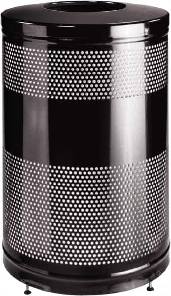 Rubbermaid - 51 Gal Black Round Decorative Waste Receptacle With Top - Steel, 902mm High - Americas Industrial Supply