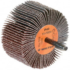 WALTER Surface Technologies - 3" Diam x 1-1/2" Face Width, Coarse Aluminum Oxide Coated Mounted Flap Wheel - 1/4" Shank Mount, 40 Grit, Cloth Backing, 15,000 Max RPM - Americas Industrial Supply
