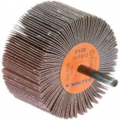 WALTER Surface Technologies - 3" Diam x 1-1/2" Face Width, Fine Aluminum Oxide Coated Mounted Flap Wheel - 1/4" Shank Mount, 120 Grit, Cloth Backing, 15,000 Max RPM - Americas Industrial Supply