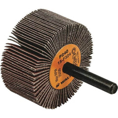 WALTER Surface Technologies - 2" Diam x 1" Face Width, Very Fine Aluminum Oxide Coated Mounted Flap Wheel - 1/4" Shank Mount, 240 Grit, Cloth Backing, 25,000 Max RPM - Americas Industrial Supply