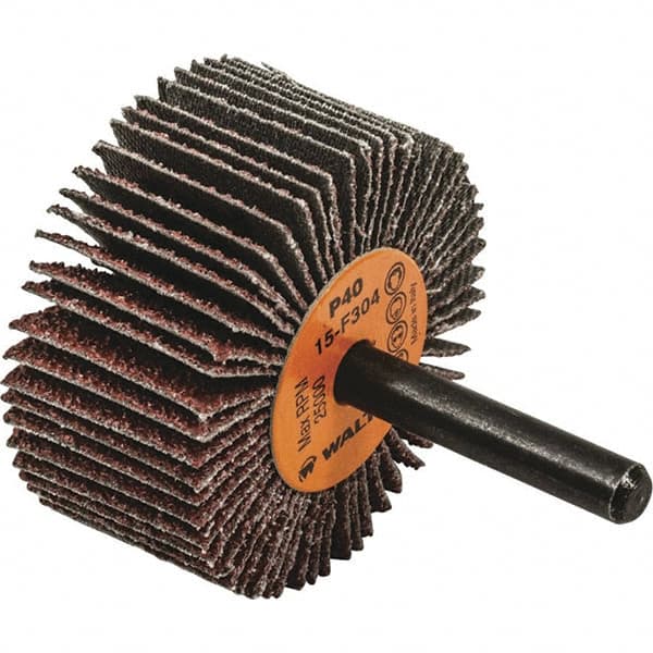 WALTER Surface Technologies - 2" Diam x 1" Face Width, Coarse Aluminum Oxide Coated Mounted Flap Wheel - 1/4" Shank Mount, 40 Grit, Cloth Backing, 25,000 Max RPM - Americas Industrial Supply