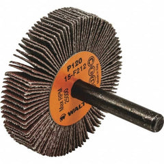 WALTER Surface Technologies - 2" Diam x 3/8" Face Width, Fine Aluminum Oxide Coated Mounted Flap Wheel - 1/4" Shank Mount, 120 Grit, Cloth Backing, 25,000 Max RPM - Americas Industrial Supply
