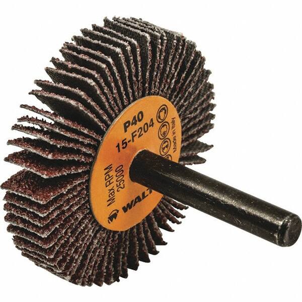 WALTER Surface Technologies - 2" Diam x 3/8" Face Width, Coarse Aluminum Oxide Coated Mounted Flap Wheel - 1/4" Shank Mount, 40 Grit, Cloth Backing, 25,000 Max RPM - Americas Industrial Supply