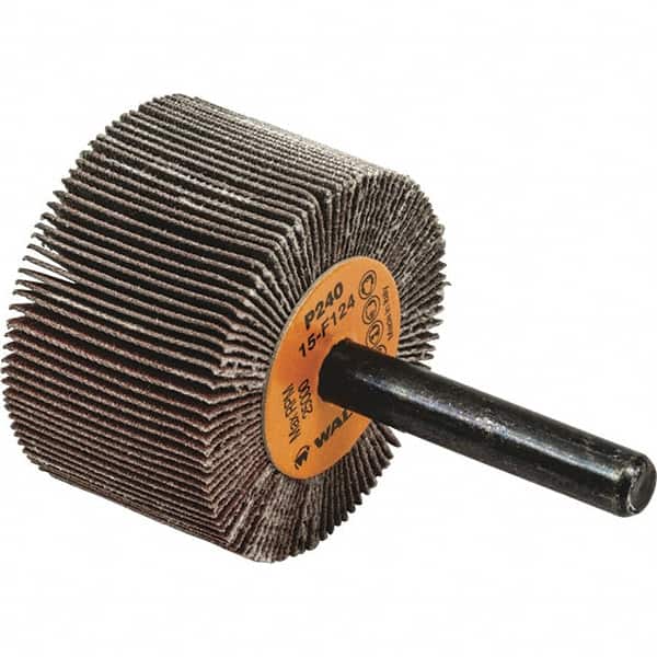 WALTER Surface Technologies - 1-1/2" Diam x 1" Face Width, Coarse Aluminum Oxide Coated Mounted Flap Wheel - 1/4" Shank Mount, 40 Grit, Cloth Backing, 25,000 Max RPM - Americas Industrial Supply