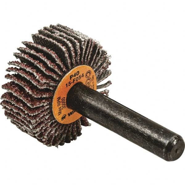 WALTER Surface Technologies - 1" Diam x 3/8" Face Width, Coarse Aluminum Oxide Coated Mounted Flap Wheel - 1/4" Shank Mount, 40 Grit, Cloth Backing, 30,000 Max RPM - Americas Industrial Supply