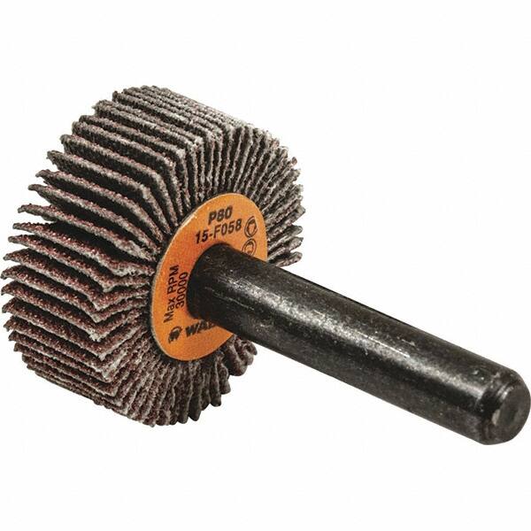 WALTER Surface Technologies - 1" Diam x 1" Face Width, Medium Aluminum Oxide Coated Mounted Flap Wheel - 1/4" Shank Mount, 80 Grit, Cloth Backing, 30,000 Max RPM - Americas Industrial Supply