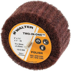 WALTER Surface Technologies - 3" Diam x 1-1/2" Face Width, Extra Fine Aluminum Oxide Nonwoven Mounted Flap Wheel - 1/4-20 Threaded Mount, 360 Grit, Interleaf, 8,000 Max RPM - Americas Industrial Supply