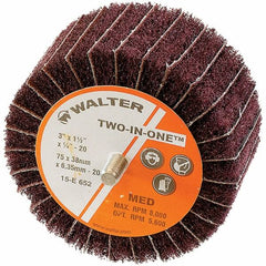 WALTER Surface Technologies - 3" Diam x 1-1/2" Face Width, Fine Aluminum Oxide Nonwoven & Coated Mounted Flap Wheel - 1/4-20 Threaded Mount, 150 Grit, Interleaf, 8,000 Max RPM - Americas Industrial Supply
