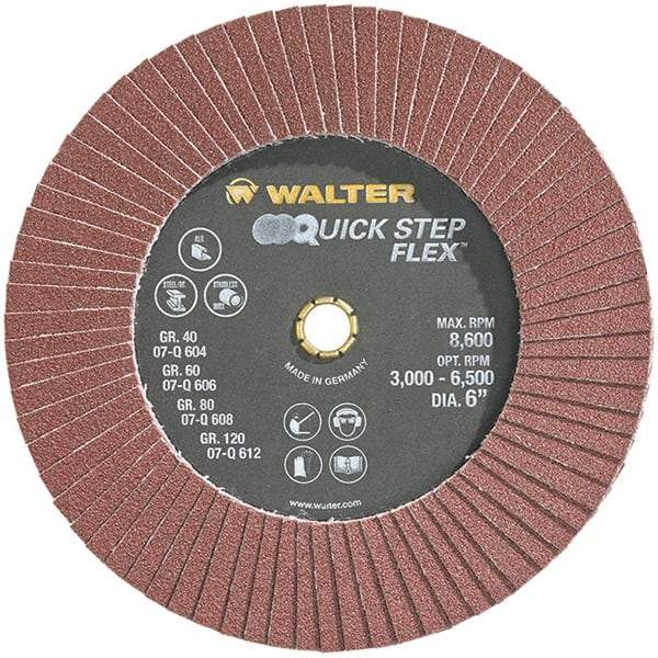 WALTER Surface Technologies - 80 Grit, 6" Disc Diam, Aluminum Oxide Flap Disc - 8,600 Max RPM, Fiber Backing, Hook & Loop Attaching System, Coated - Americas Industrial Supply