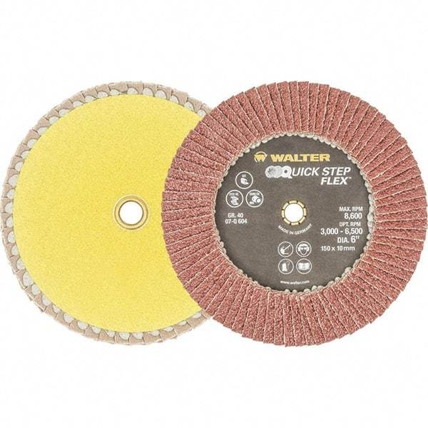 WALTER Surface Technologies - 40 Grit, 6" Disc Diam, Aluminum Oxide Flap Disc - 8,600 Max RPM, Fiber Backing, Hook & Loop Attaching System, Coated - Americas Industrial Supply