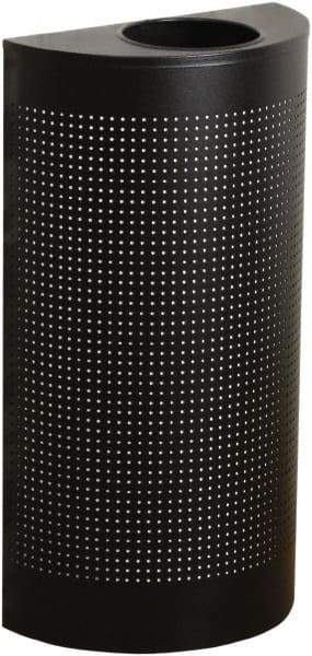 Rubbermaid - 12 Gal Black Half-Round Decorative Waste Receptacle With Top - Steel, 32" High x 18" Wide - Americas Industrial Supply