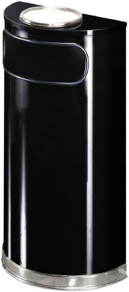 Rubbermaid - 9 Gal Black Half-Round Decorative Waste Receptacle With Top - Steel, 813mm High x 457.2mm Wide - Americas Industrial Supply