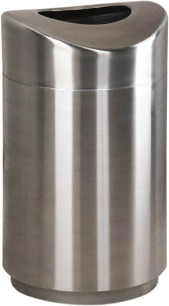 Rubbermaid - 30 Gal Silver Round Decorative Waste Receptacle With Top - Metal, 851mm High - Americas Industrial Supply