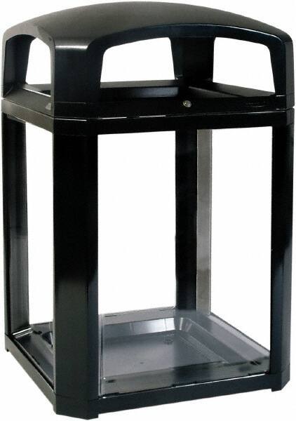 Rubbermaid - 50 Gal Black Square Decorative Waste Receptacle With Top - Polycarbonate, 1,181mm High x 660.4mm Long x 26" Wide - Americas Industrial Supply