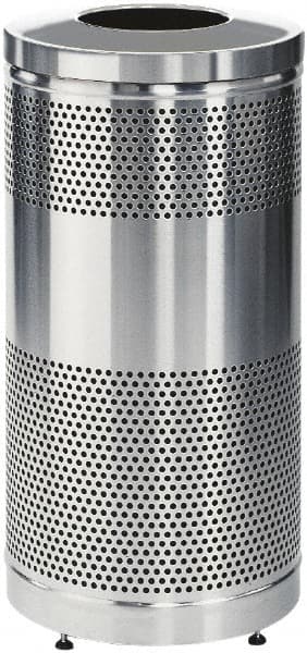 Rubbermaid - 25 Gal Silver Round Decorative Waste Receptacle With Top - Stainless Steel, 902mm High - Americas Industrial Supply