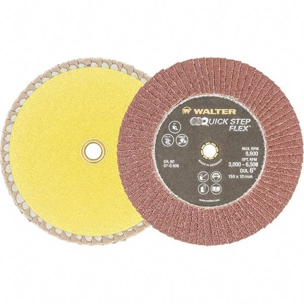 WALTER Surface Technologies - 60 Grit, 6" Disc Diam, Aluminum Oxide Flap Disc - 8,600 Max RPM, Fiber Backing, Hook & Loop Attaching System, Coated - Americas Industrial Supply