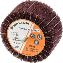 WALTER Surface Technologies - 3" Diam x 1-1/2" Face Width, Extra Fine Aluminum Oxide Nonwoven & Coated Mounted Flap Wheel - 1/4-20 Threaded Mount, 220 Grit, Interleaf, 8,000 Max RPM - Americas Industrial Supply