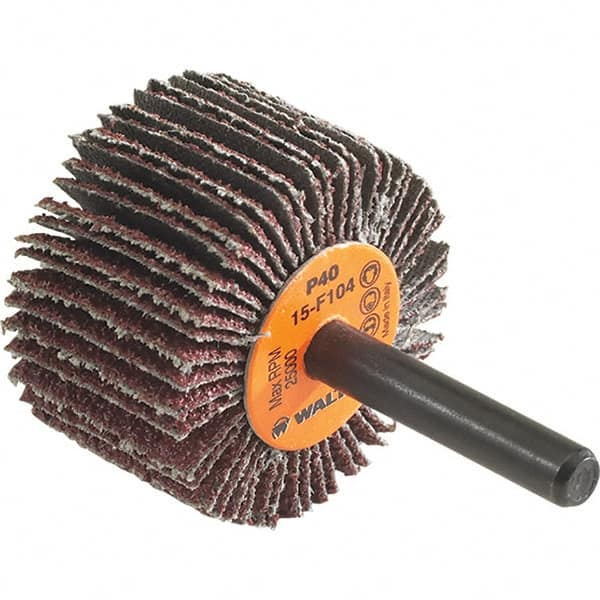 WALTER Surface Technologies - 1-1/2" Diam x 1" Face Width, Medium Aluminum Oxide Coated Mounted Flap Wheel - 1/4" Shank Mount, 60 Grit, Cloth Backing, 25,000 Max RPM - Americas Industrial Supply