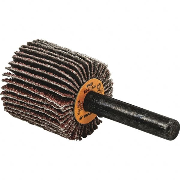 WALTER Surface Technologies - 1-1/2" Diam x 1" Face Width, Medium Aluminum Oxide Coated Mounted Flap Wheel - 1/4" Shank Mount, 60 Grit, Cloth Backing, 25,000 Max RPM - Americas Industrial Supply
