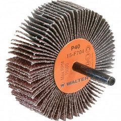 WALTER Surface Technologies - 3" Diam x 1" Face Width, Coarse Aluminum Oxide Coated Mounted Flap Wheel - 1/4" Shank Mount, 40 Grit, Cloth Backing, 15,000 Max RPM - Americas Industrial Supply