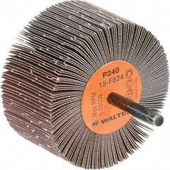 WALTER Surface Technologies - 3" Diam x 1-1/2" Face Width, Very Fine Aluminum Oxide Coated Mounted Flap Wheel - 1/4" Shank Mount, 240 Grit, Cloth Backing, 15,000 Max RPM - Americas Industrial Supply