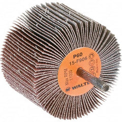 WALTER Surface Technologies - 3" Diam x 2" Face Width, Medium Aluminum Oxide Coated Mounted Flap Wheel - 1/4" Shank Mount, 60 Grit, Cloth Backing, 11,000 Max RPM - Americas Industrial Supply