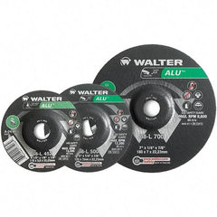 WALTER Surface Technologies - 24 Grit, 7" Wheel Diam, 1/4" Wheel Thickness, Type 27 Depressed Center Wheel - Aluminum Oxide, Resinoid Bond, 8,600 Max RPM - Americas Industrial Supply