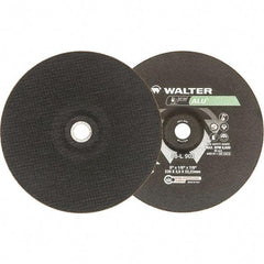 WALTER Surface Technologies - 24 Grit, 9" Wheel Diam, 1/8" Wheel Thickness, 7/8" Arbor Hole, Type 27 Depressed Center Wheel - Aluminum Oxide, Resinoid Bond, 6,600 Max RPM - Americas Industrial Supply