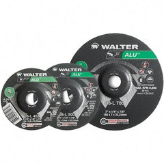 WALTER Surface Technologies - 24 Grit, 9" Wheel Diam, 1/8" Wheel Thickness, Type 27 Depressed Center Wheel - Aluminum Oxide, Resinoid Bond, 6,600 Max RPM - Americas Industrial Supply