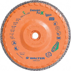 WALTER Surface Technologies - 40 Grit, 6" Disc Diam, 5/8-11 Center Hole, Type 28 Ceramic Flap Disc - 10,200 Max RPM, Plastic Backing, Arbor Attaching System, Coated - Americas Industrial Supply