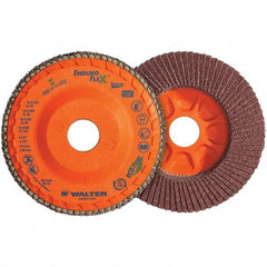 WALTER Surface Technologies - 120 Grit, 6" Disc Diam, 5/8-11 Center Hole, Type 28 Ceramic Flap Disc - 10,200 Max RPM, Plastic Backing, Arbor Attaching System, Coated - Americas Industrial Supply