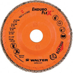 WALTER Surface Technologies - 80 Grit, 5" Disc Diam, 7/8" Center Hole, Type 28 Ceramic Flap Disc - 12,200 Max RPM, Plastic Backing, Arbor Attaching System, Coated - Americas Industrial Supply