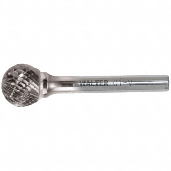 WALTER Surface Technologies - 1/2" Cut Diam, 1/4" Shank Diam, Ball Head Double Cut Burr - Carbide, 7/16" LOC - Americas Industrial Supply