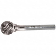 WALTER Surface Technologies - 1/2" Cut Diam, 1/4" Shank Diam, Ball Head Double Cut Burr - Carbide, 7/16" LOC - Americas Industrial Supply