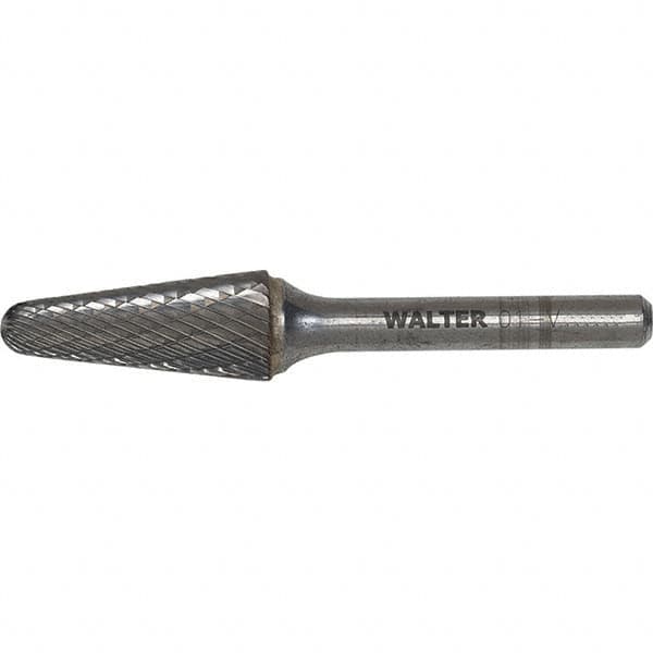 WALTER Surface Technologies - 5/16" Cut Diam, 1/4" Shank Diam, Cone Head Double Cut Burr - Carbide, 7/8" LOC - Americas Industrial Supply