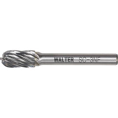 WALTER Surface Technologies - 3/8" Cut Diam, 1/4" Shank Diam, Cylinder Ball End Head Double Cut Burr - Carbide, 3/4" LOC - Americas Industrial Supply